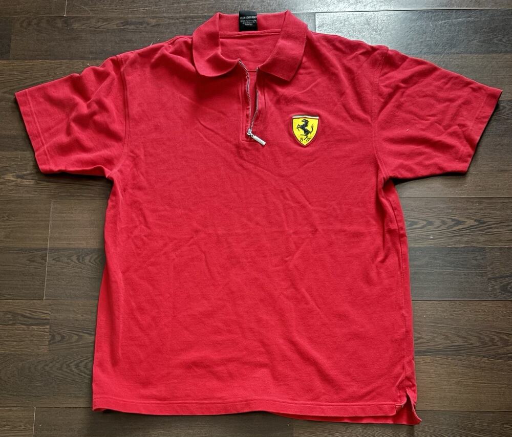 Ferrari 1999 Short Sleeve Cotton Zip Polo Shirt Rare Find Men's Size XL